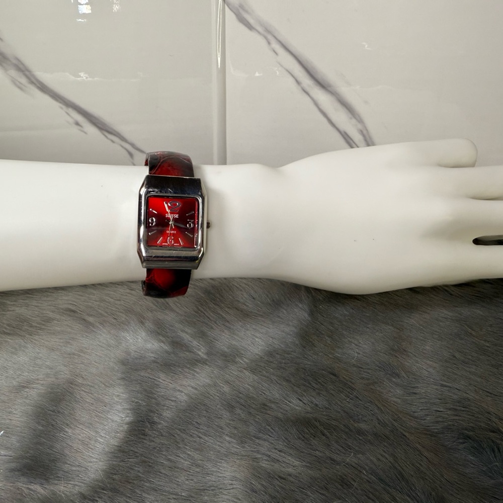 SUISSE red cuff bracelet watch